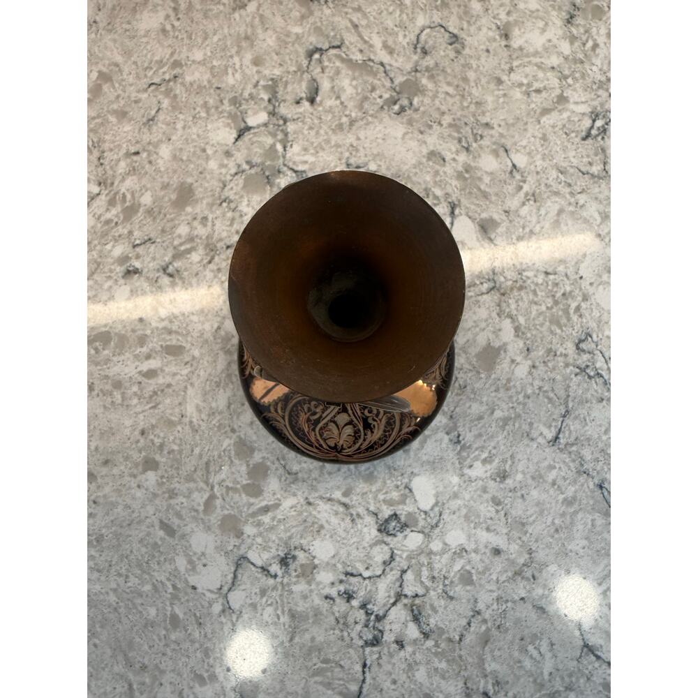 Vintage Turkish Hand Etched Copper Decorative Vase w Ring Handles JL - Picture 5 of 8